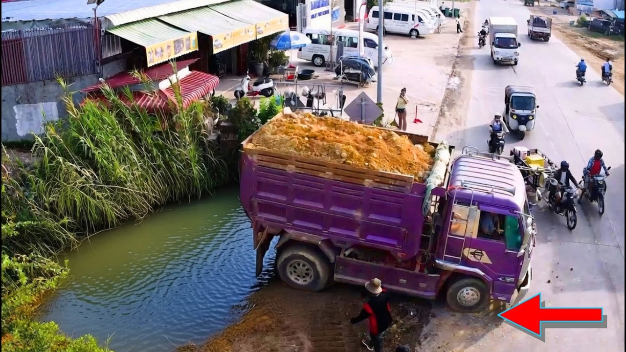 Perfectly Technique Machinery!! Using Dump Truck 5 Ton Upload Soil & Dozers Push in Action!