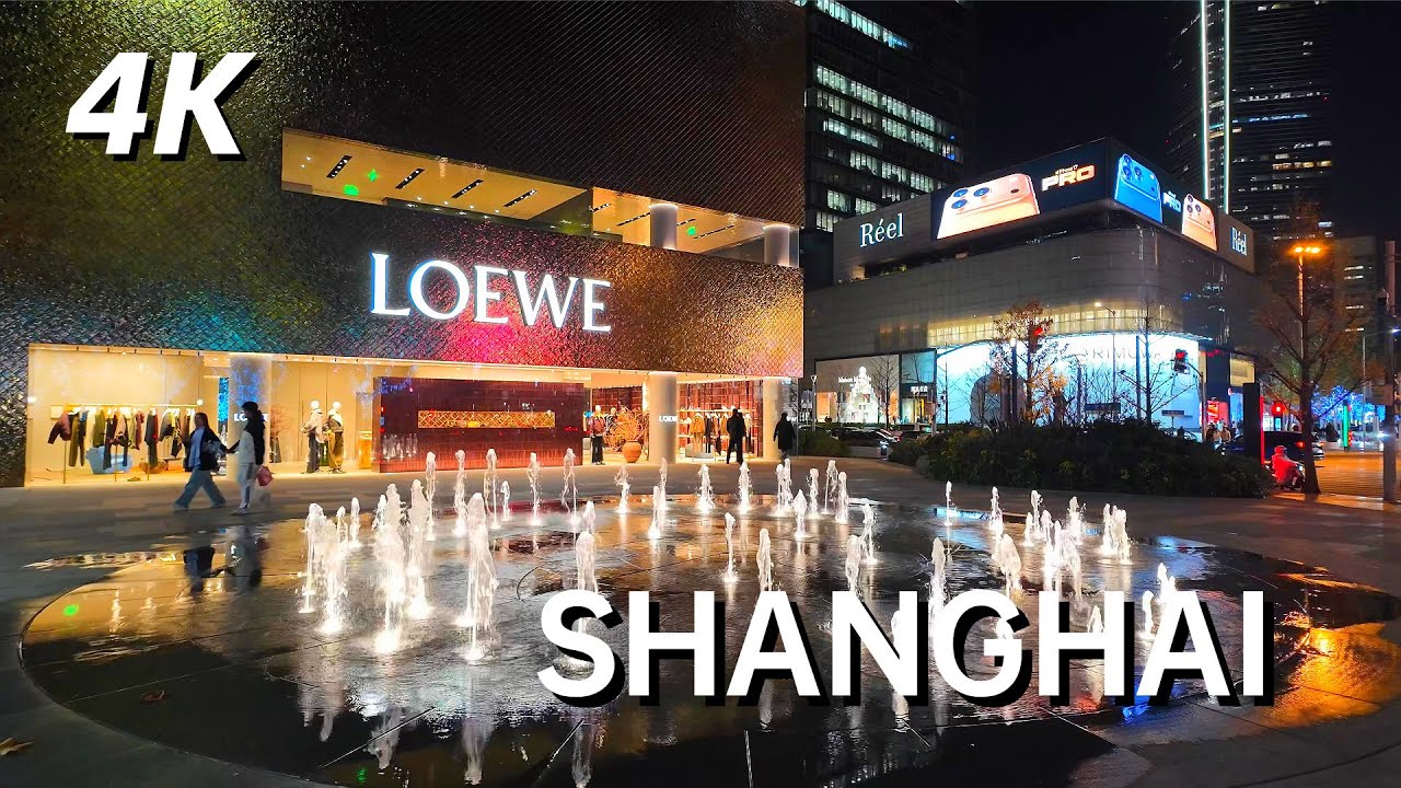 China Nightlife Urban Area, Walking Tour of Shanghai Jing'an Temple 4K
