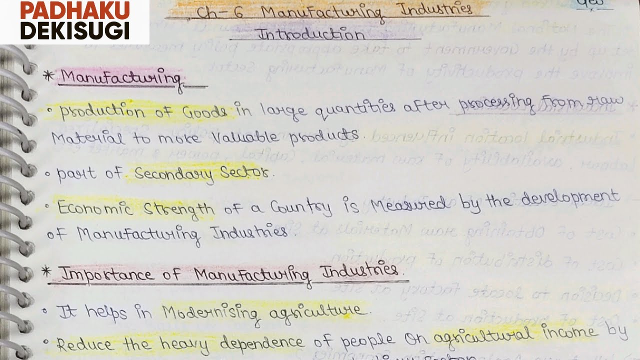 CBSE Class 10 Geography | Chapter 6 Manufacturing Industries | Handwritten Notes | NCERT