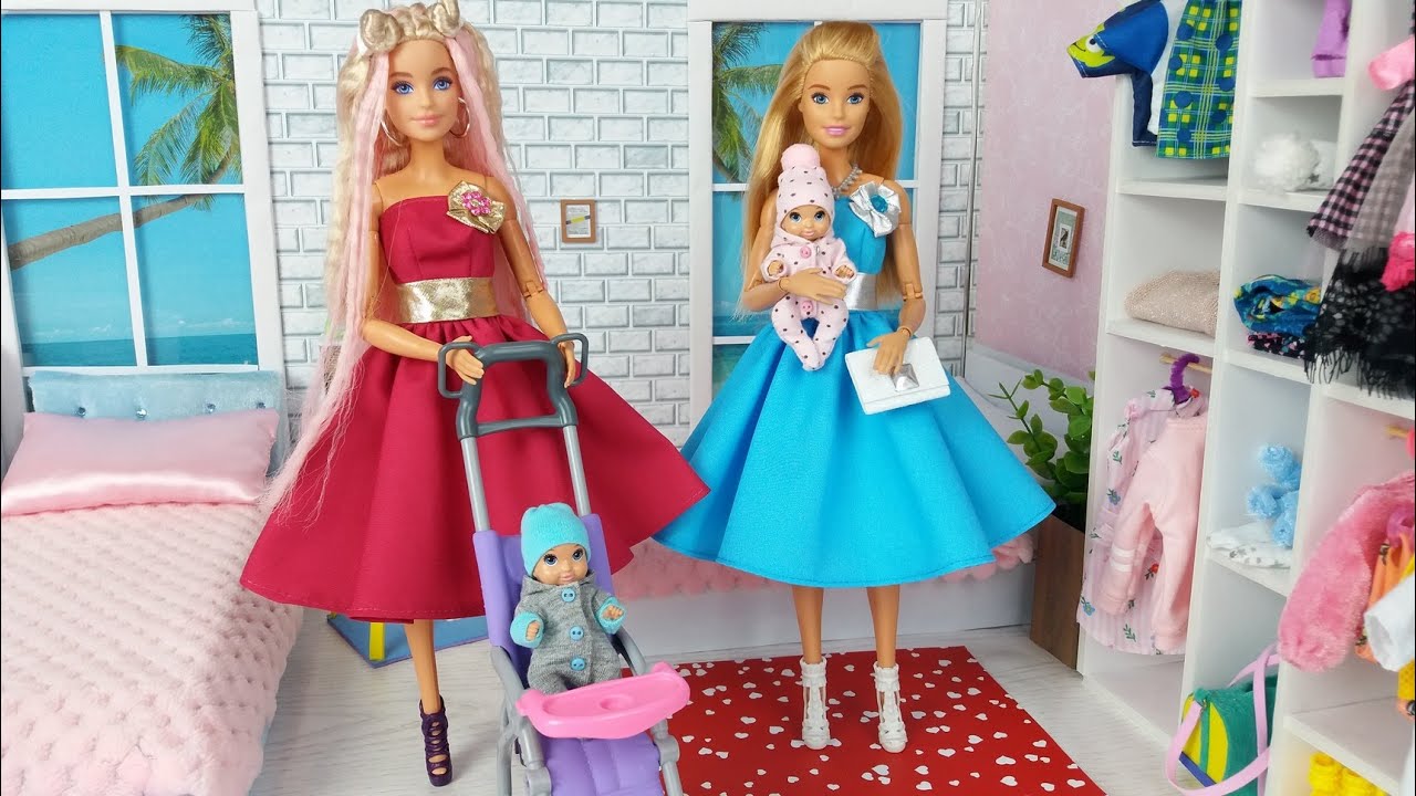Familia de Muñecas Barbie de Rutina Matutina en una Casa Barbie Con Dos lindas Bebes