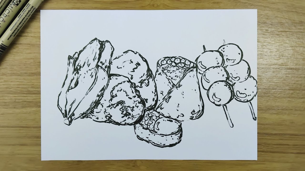 Sketching Japanese sweet potatoes, sushi, and dango with a pen ep10