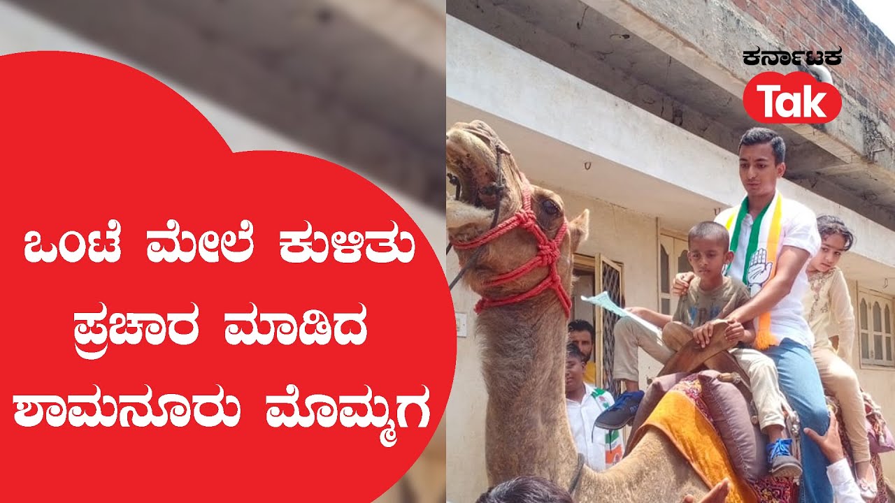Shamanur grandson campaign : ಒಂಟೆ ಮೇಲೆ ಕುಳಿತು ಪ್ರಚಾರ ಮಾಡಿದ ಶಾಮನೂರು ಮೊಮ್ಮಗ | Karnataka election |