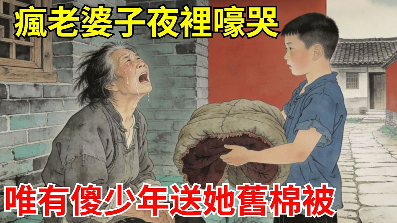 瘋老婆子夜裏嚎哭，富少放狗咬她，唯有傻少年送她舊棉被。半年後欽差宣讀：此婦乃先帝乳母，封恩人為忠孝侯，享皇家香火！#故事頻道#聽書#民間故事#說書#善有善報#爽文