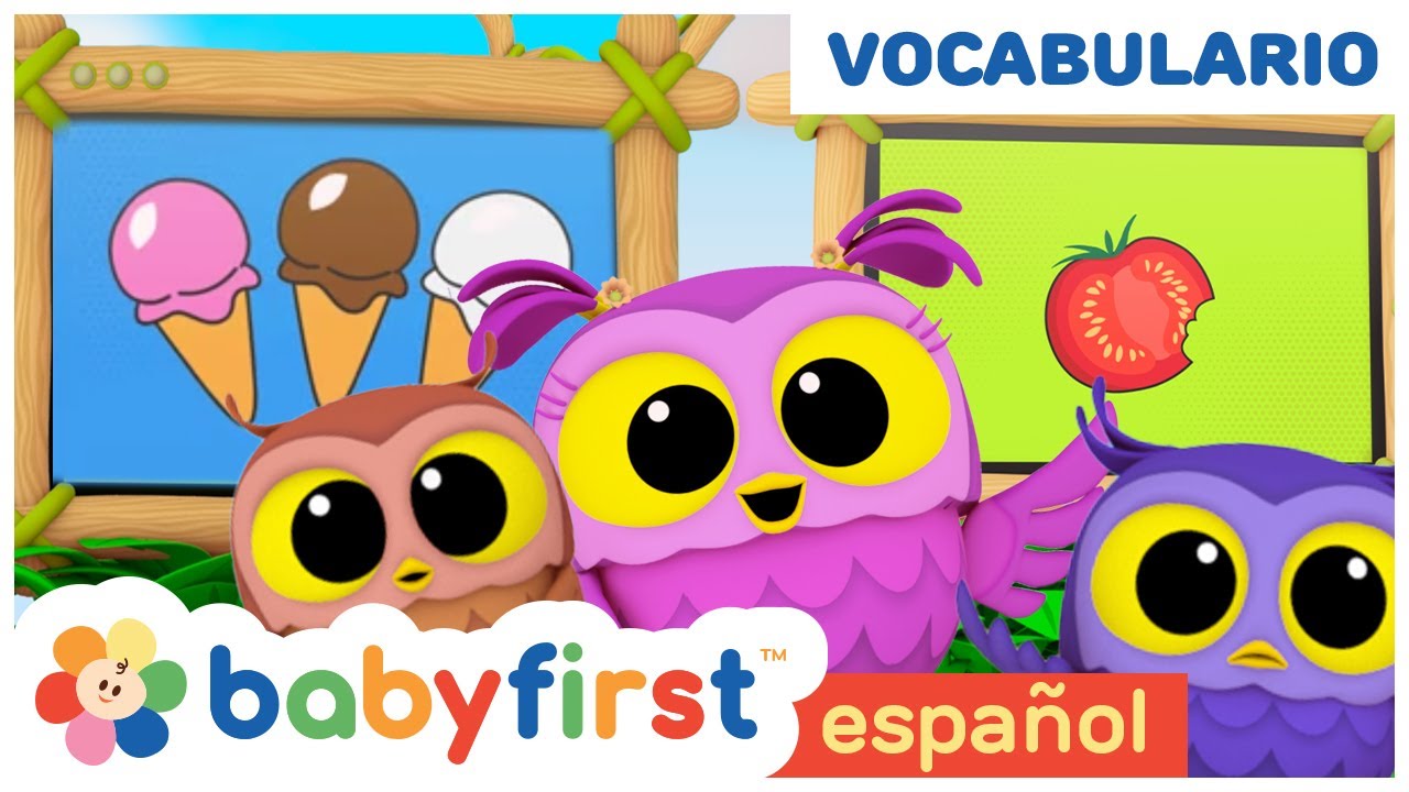 Hoot, Scoot y What | Aprender vocabulario para niños | Helado | Tomate | Tren | BabyFirst Español