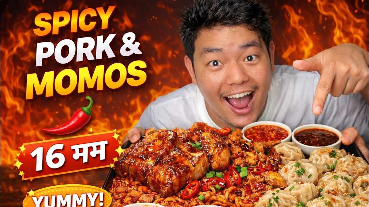 SPICY PORK & MOMOS🥵🔥#mukbang #vairal 