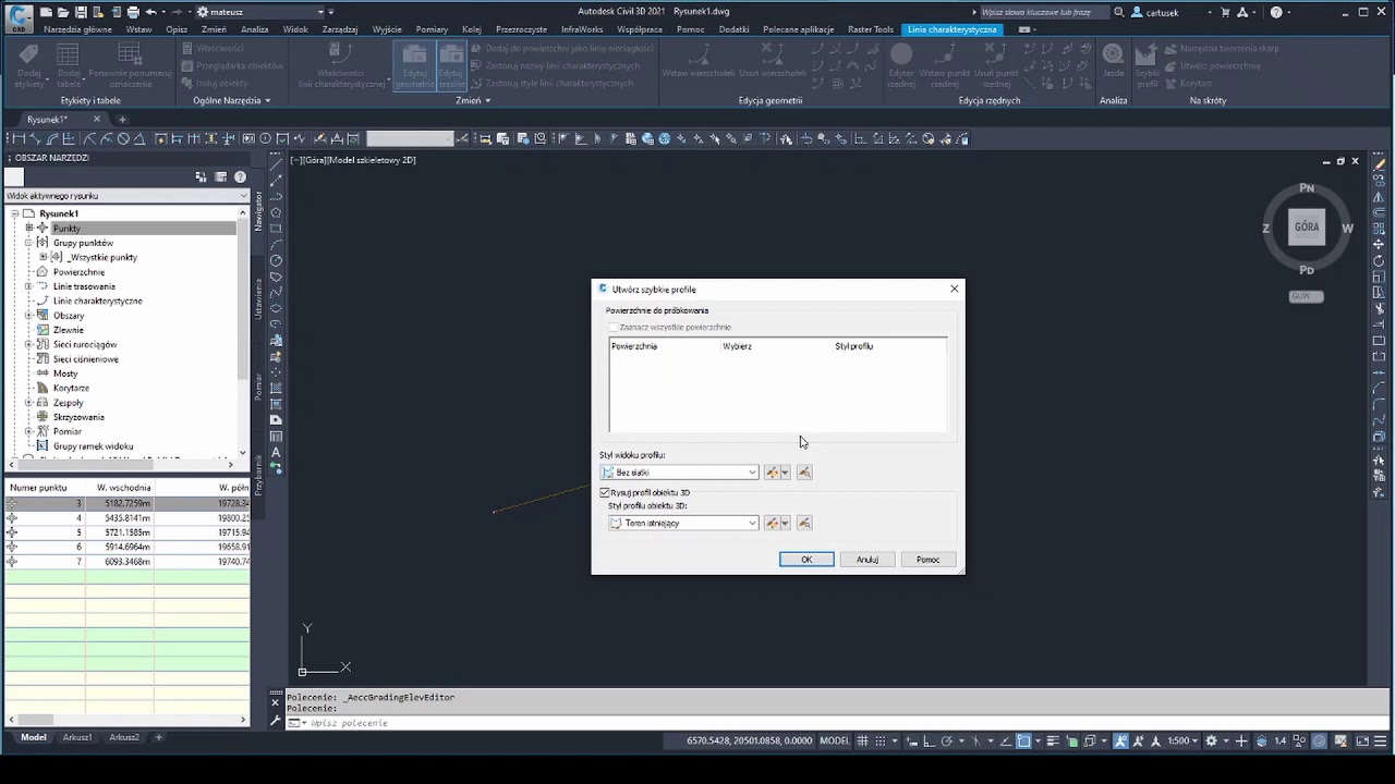 028 Autocad Civil 3D -  szybki profil linii charakterystycznej
