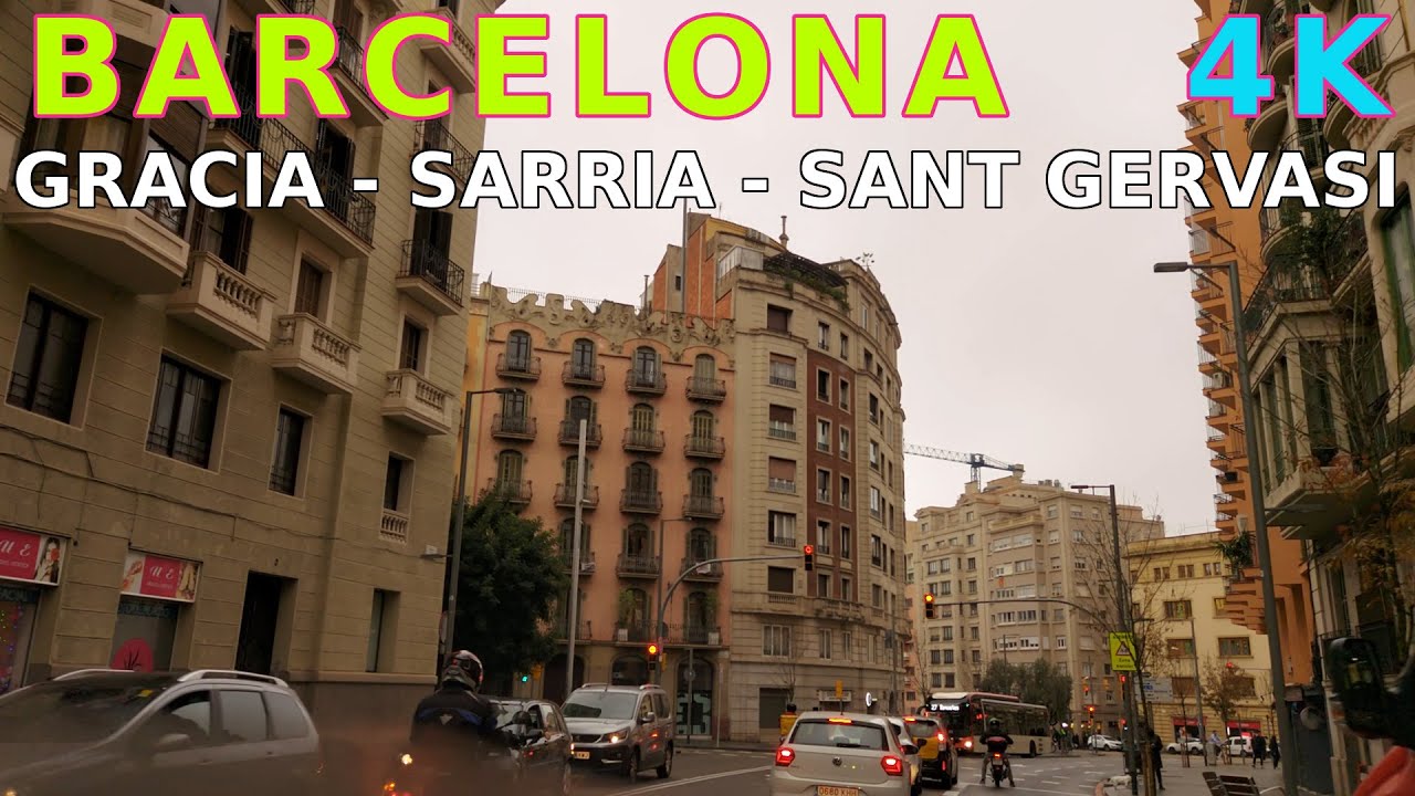 DRIVING THROUGH BARCELONA 4K UHD video: GRACIA, SARRIA, SanGervasi, ViaAugusta. BLUES MUSIC