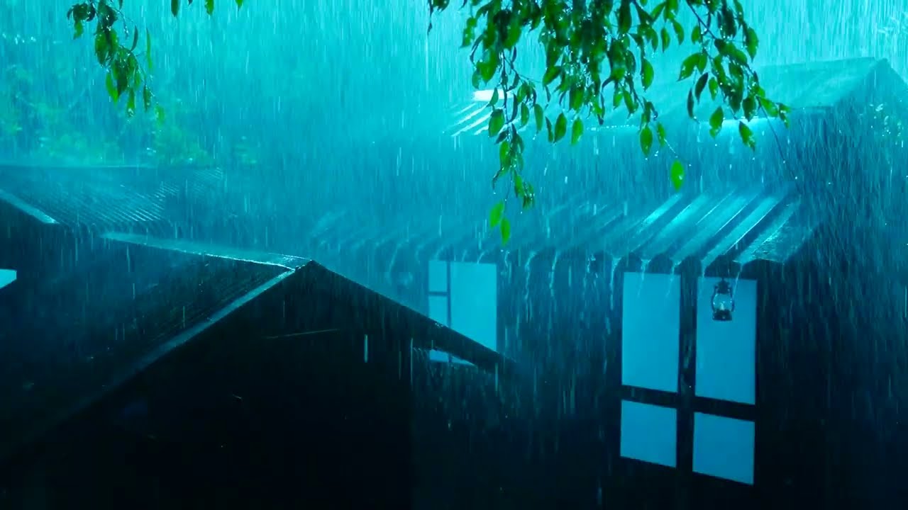 Rain on Tin Roof During a Night Storm | Soft Distant Thunder for Sleeping