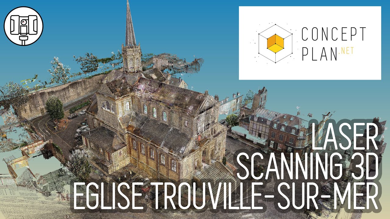 Laser Scanner (point cloud, matériel Faro Technologies) église sur Deauville - Trouville