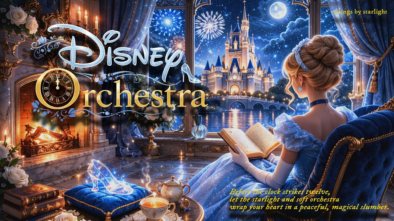 ✨ Полуночная мечта 🏰 Сказочный диснеевский оркестр и уютный камин ✨ Струнные под звездным светом