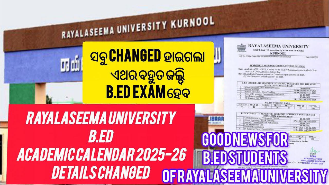 Rayalaseema university B.ED ACADEMIC calendar changed ll Rayalaseema good news ll Quick exam 2025
