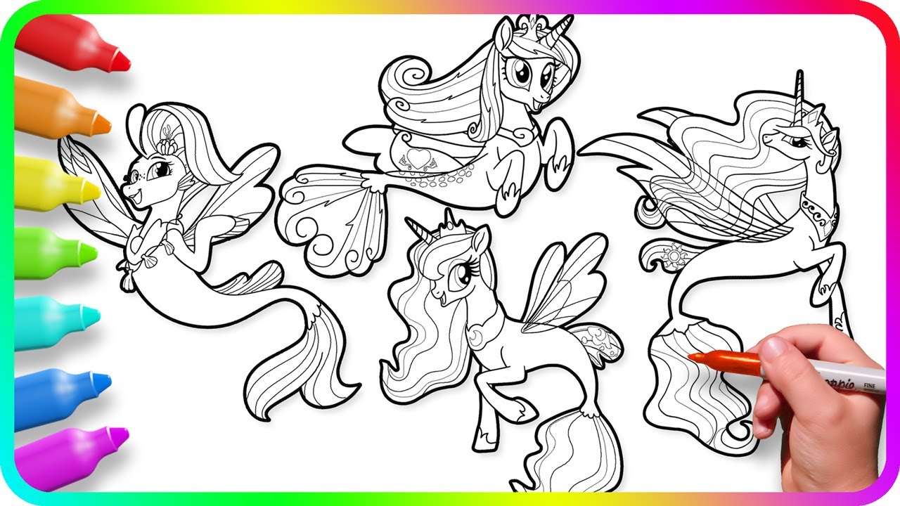 Coloring Pages MY LITTLE PONY - Mermaids Princesses / How to color My Little Pony. Drawing Tutorial