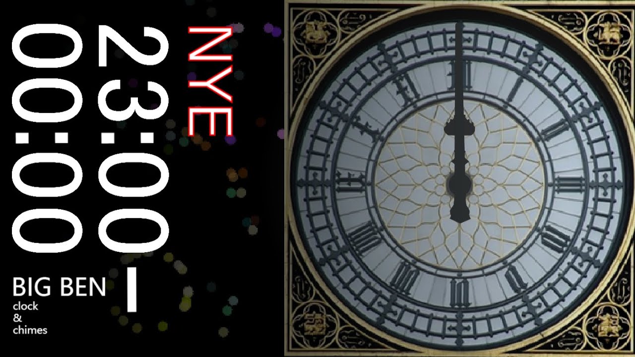 Big Ben (23:00–00:00) New Year's Eve 2026 chimes and clock | Big Ben Digital