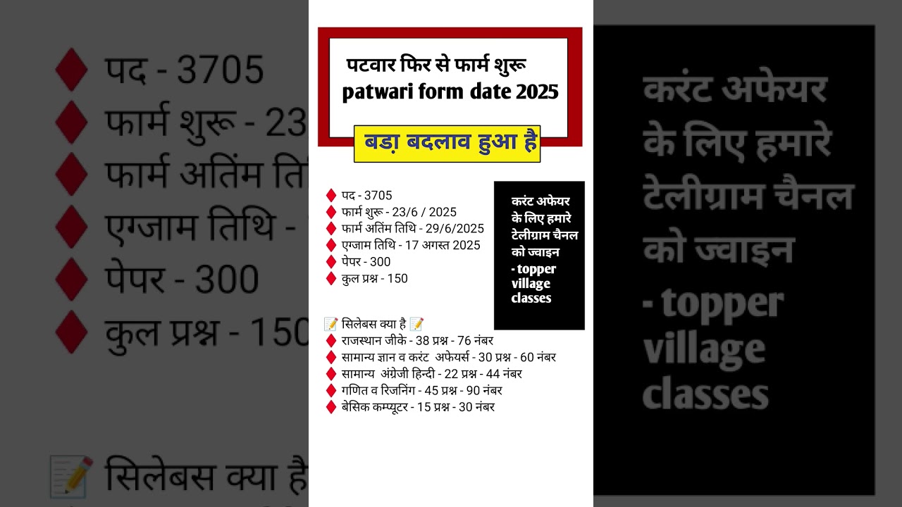 patwari form date 2025 || patwari syllabus 2025 || patwari exam date 2025 #patwariexam2025
