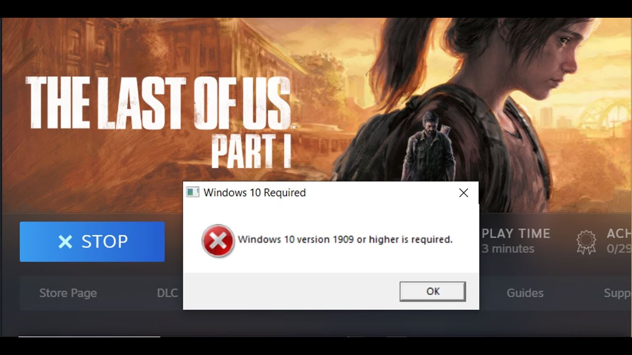 Исправление ошибки The Last of Us Part I: требуется Windows 10 версии 1909 или выше