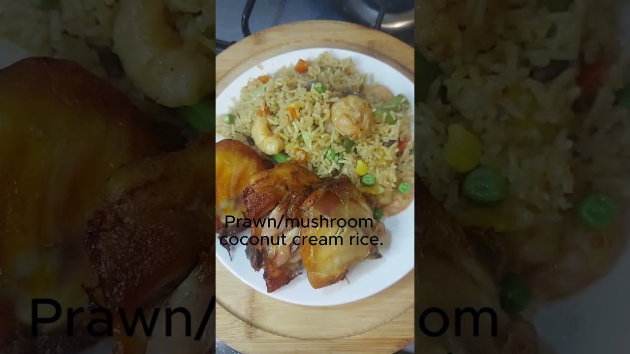 Prawn,mushroom coconut cream, vegetable  rice.