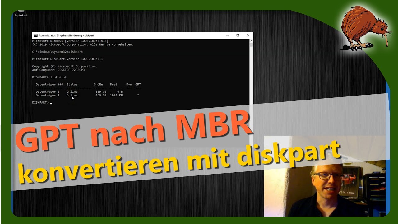 GPT nach MBR konvertieren mit diskpart