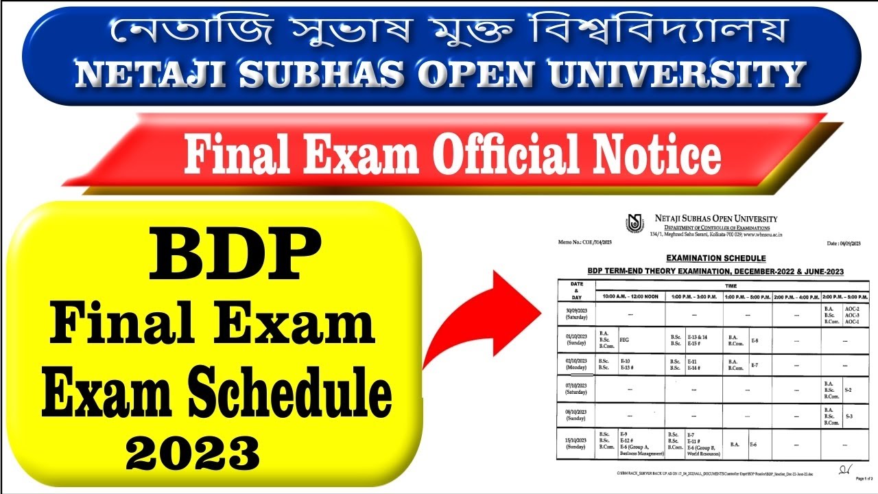 NSOU BDP FINAL Exam || Exam Schedule || Official Notice || Netaji Subhas Open University