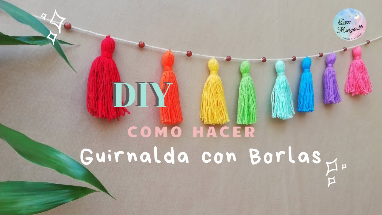 Guirnalda con Borlas // Como hacer borlas de lana // DIY sencillo. Macram&eacute; Tassels