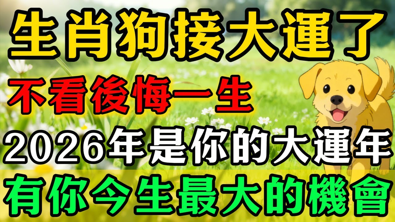 生肖狗，2026年是你的大運年，今年有你今生最大的機會，你知道嗎？把握住了，福運財運旺到100歲！#佛靈禪師#屬相運勢#生肖#家運#生肖運勢的那些事#先知#風水變化#提升運勢