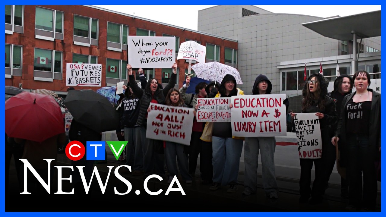 High school students march in downtown Kitchener to protest OSAP changes