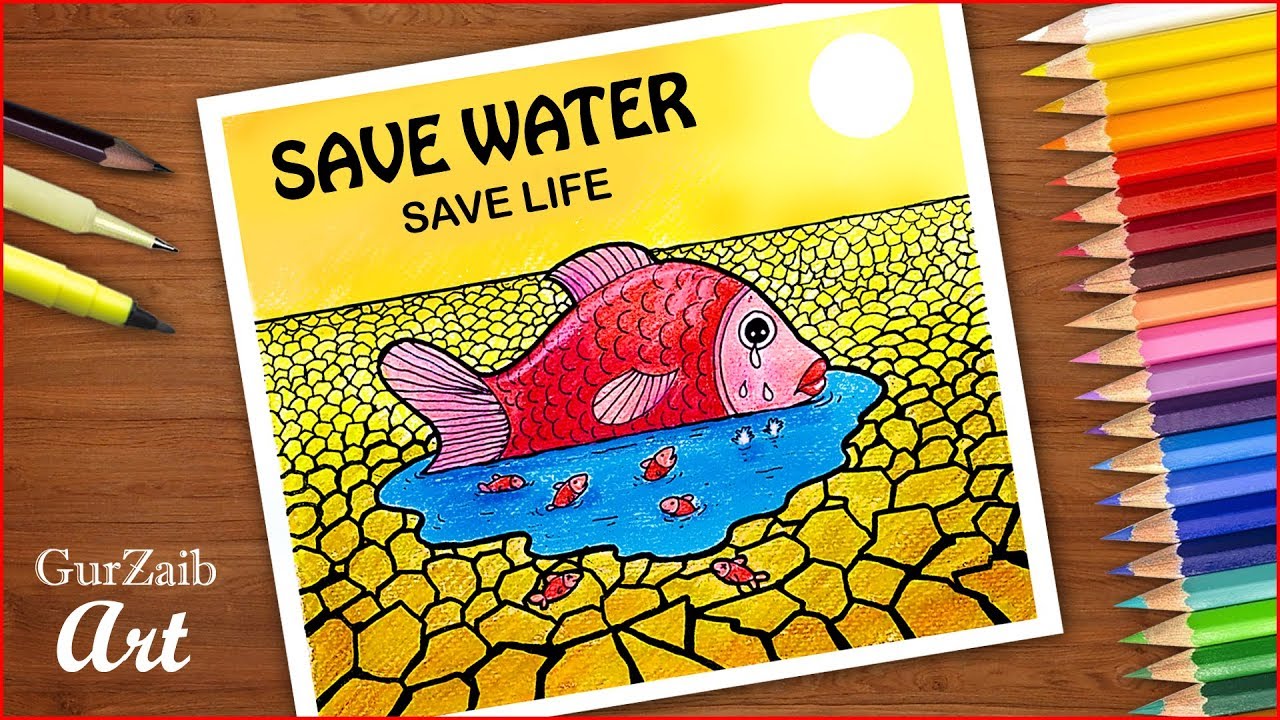 Save water save life drawing || poster chart making tutorial (very easy) step by step