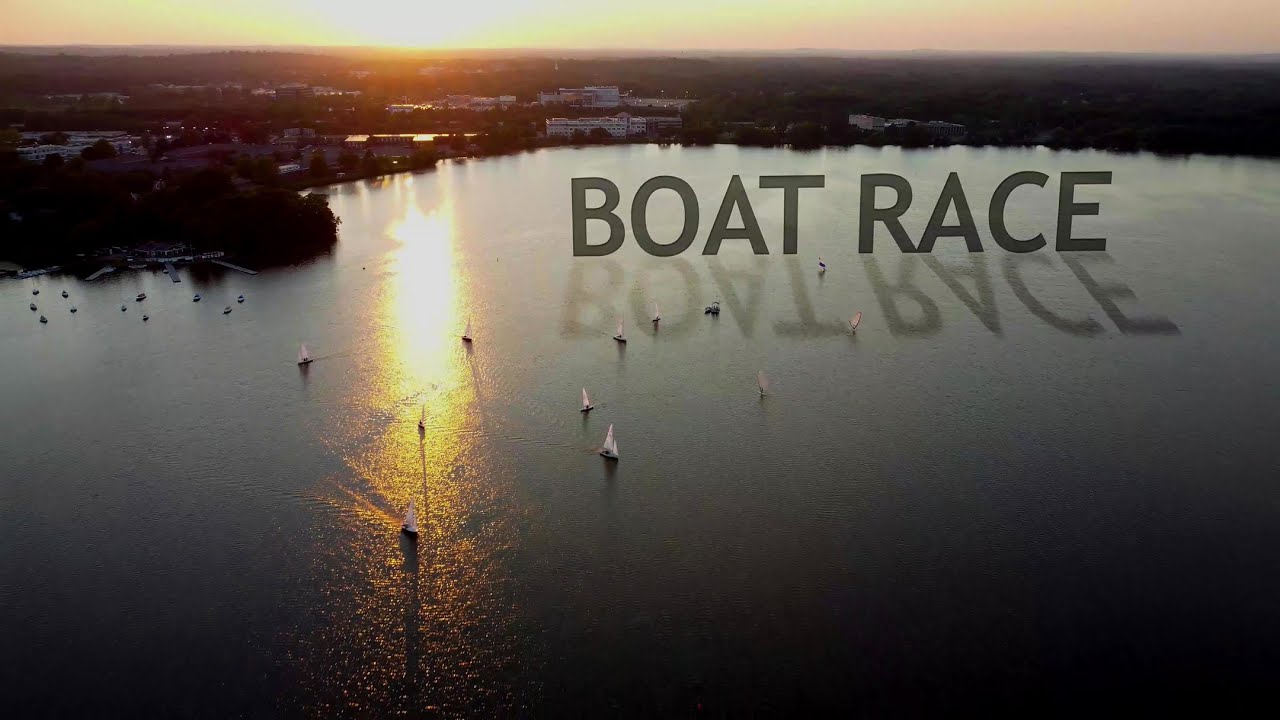 DJI Mini: Boat Race over Lake Quannapowitt at Sunset.