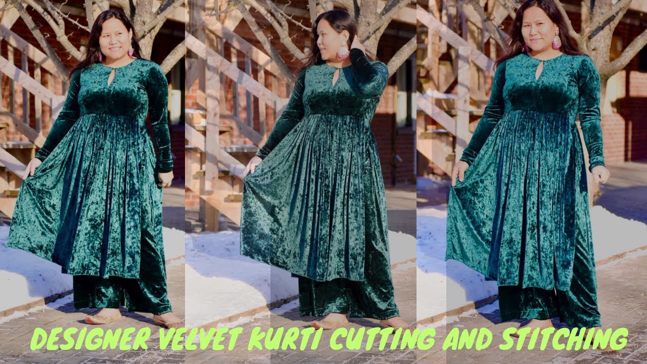 How to make Deisgner Velvet Kurta/top/dress for winter Cutting and Stitching|Velvet Suit|Maina Thapa
