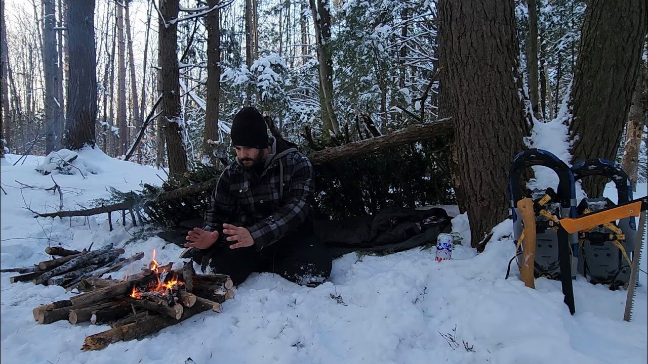 Winter Camping With a Simple Lean-To Shelter