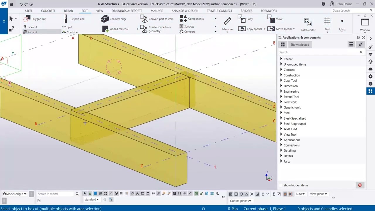 Tekla Structures 2021 - Penggunaan Menu Edit Part CuT