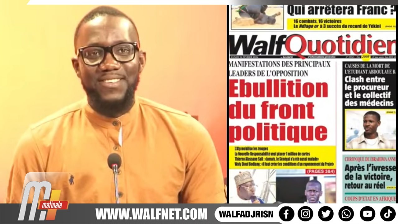 Revue de presse en WOLOF du 16 février 2026 sur walfadjri avec Oumar Gueye