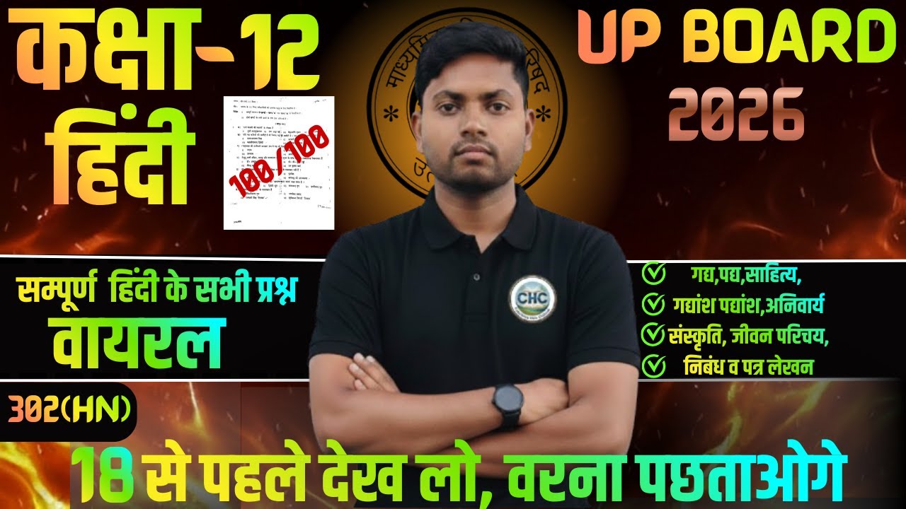 Class 12 Hindi Live Class | UP Board 2026 | Important Questions + MCQ | बोर्ड तैयारी LIVE