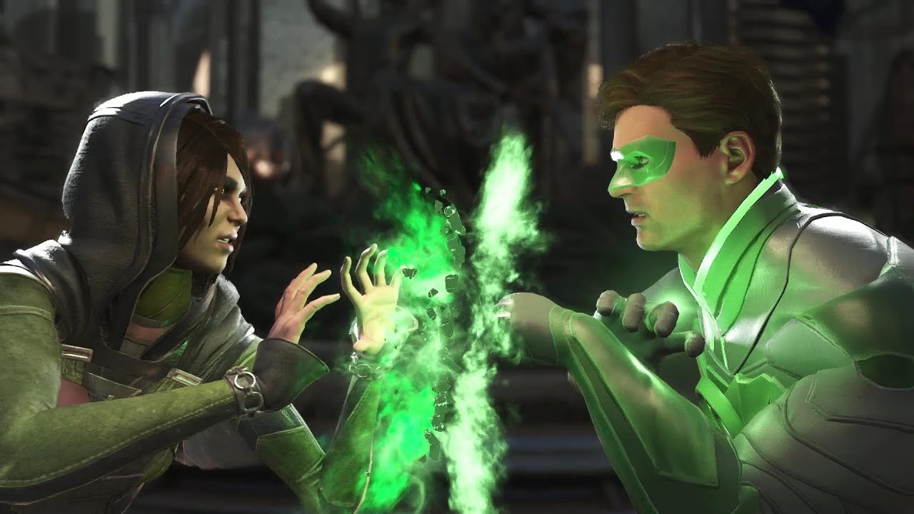 Injustice 2: Enchantress Vs Green Lantern Hal & John - All Intro/Outro, Clash Dialogues, Super Move