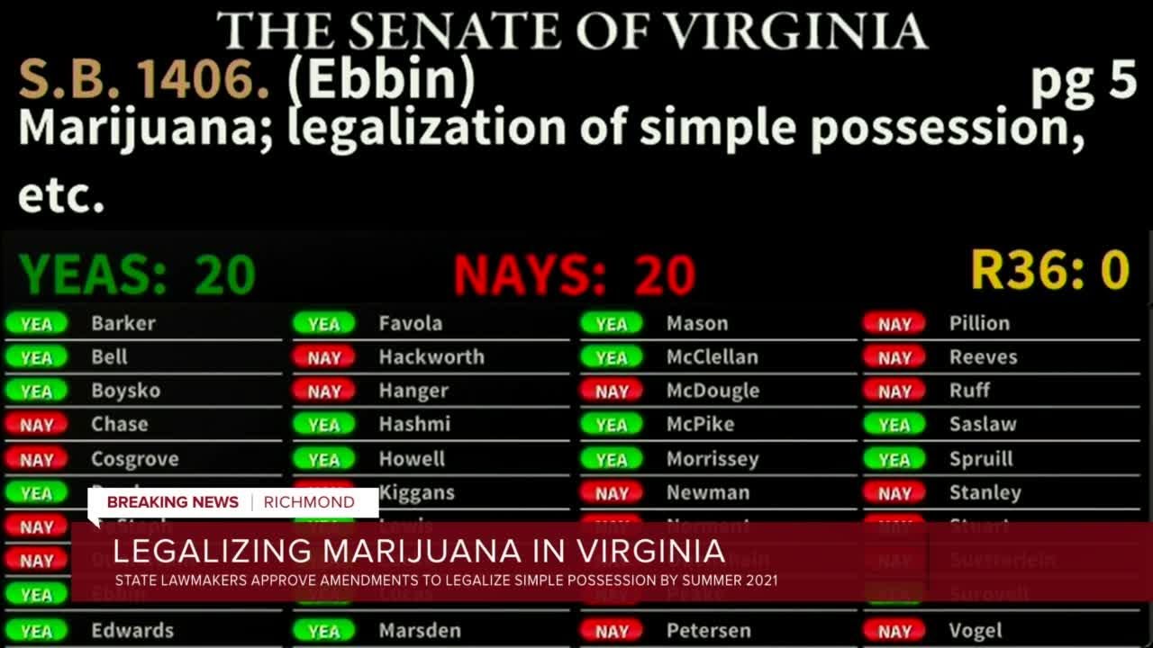 Virginia lawmakers OK changes to bill to legalize simple possession of marijuana in July