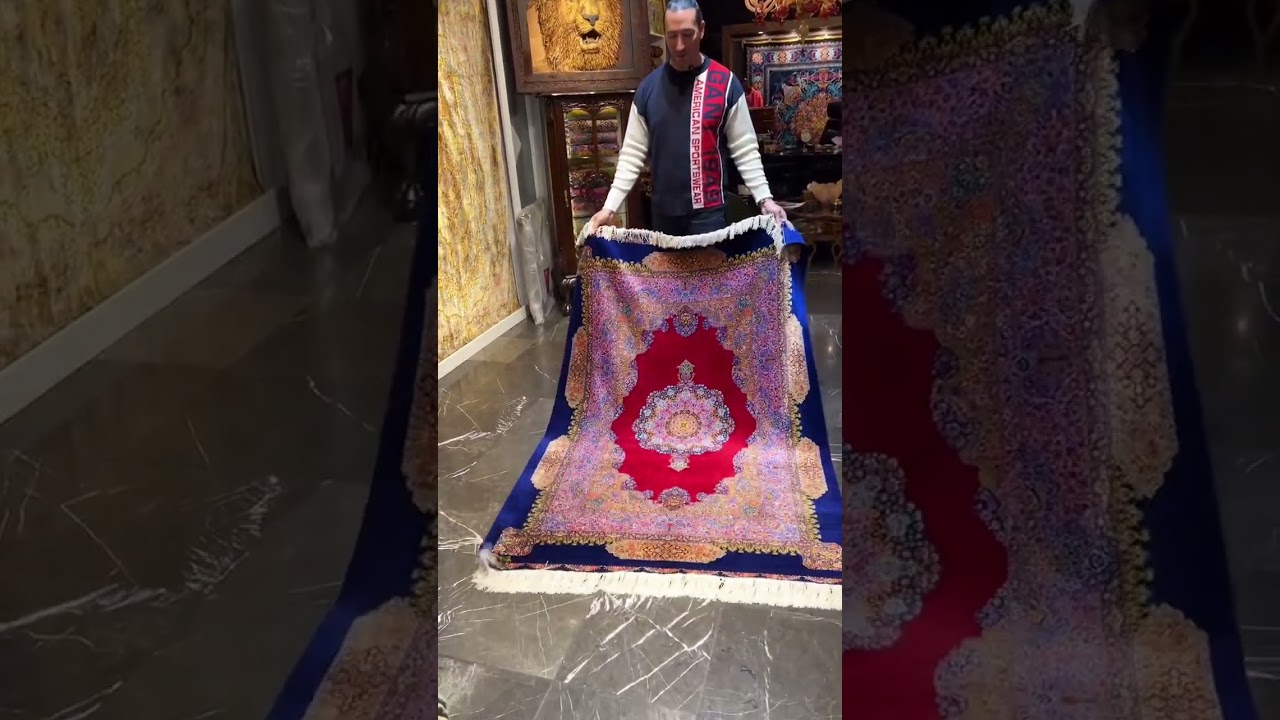 فرش تمام ابریشم قم صدر صد ایرانی لایک وساب بکوب