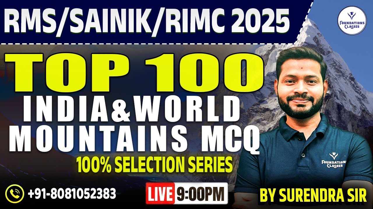 Top 100 India & World Mountains MCQ | GK Revision for RIMC, RMS & Sainik School 2025 | Surendra Sir