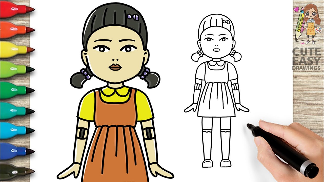 How to Draw Squid Game Doll Easy Step by Step