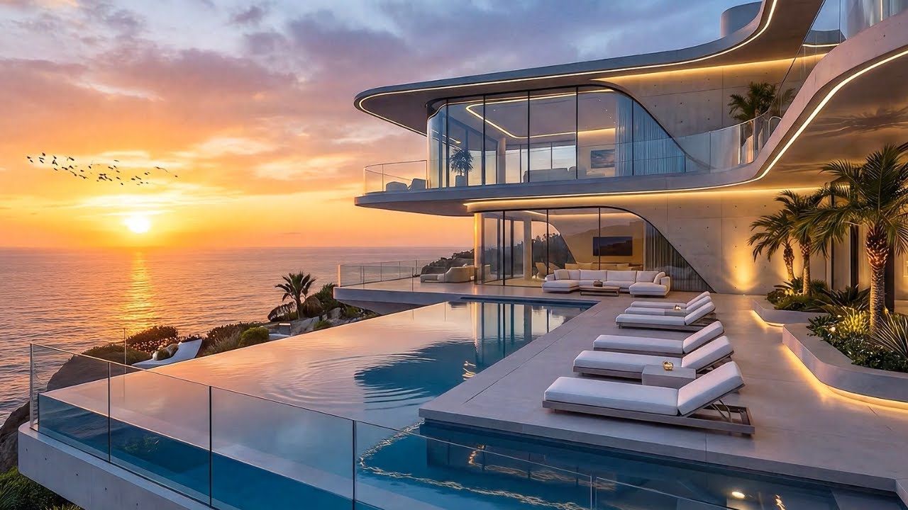 Oceanside Villa, Poll and Beach Relaxation Soft Upbeat Music and Song, Female Vocal and Cozy Evening