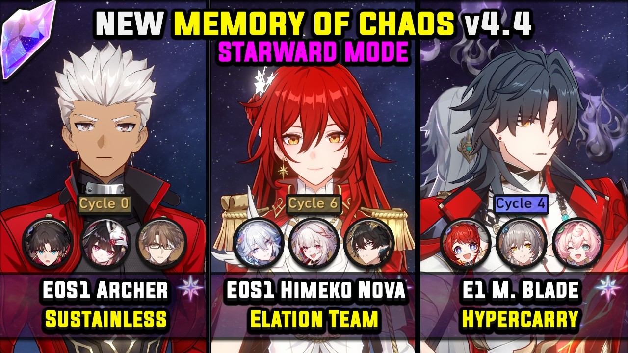 E0S1 Archer & E0S1 Himeko Nova & E1 Mortenax Blade (4 Star) Memory Of Chaos - Starward Mode 4.4