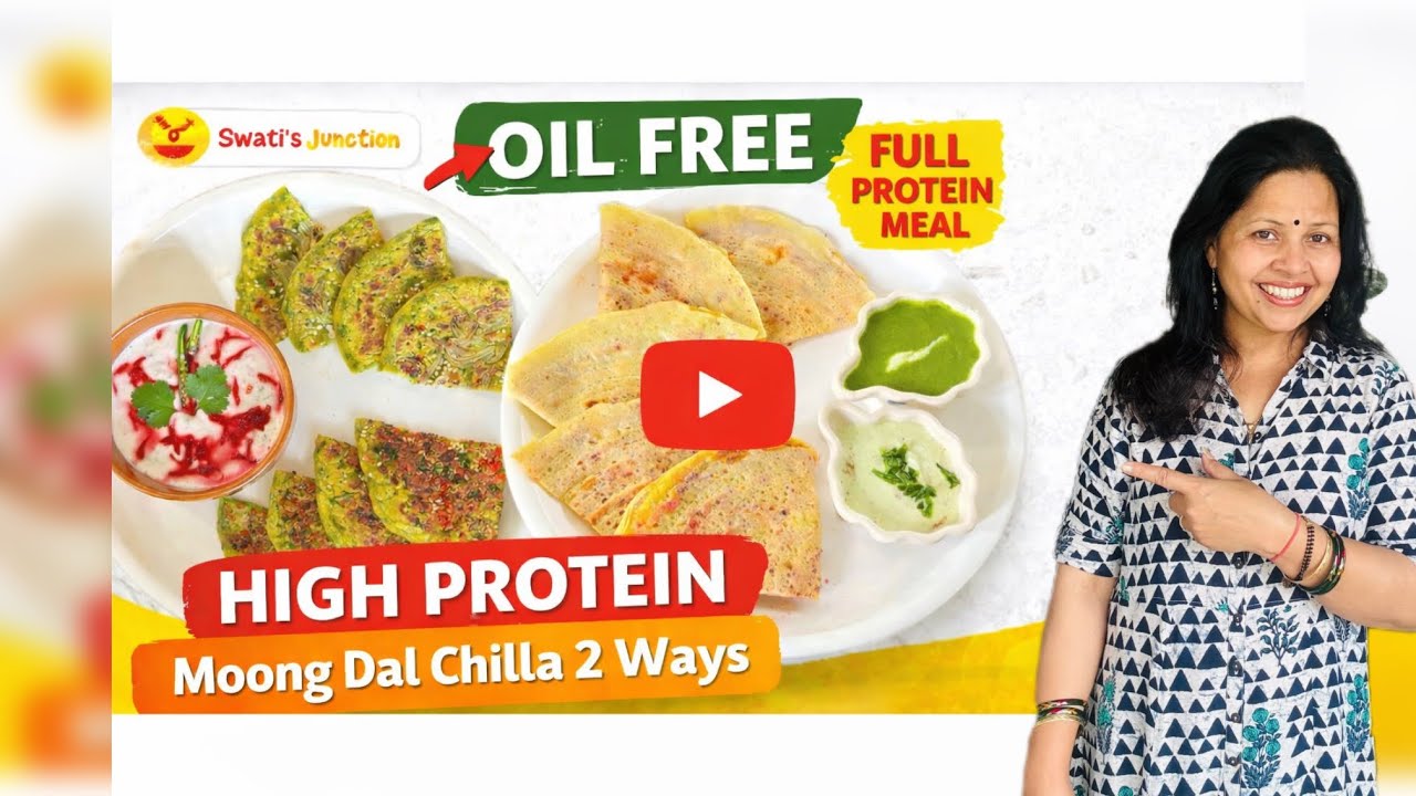No Oil High Protein Breakfast | Moong Dal Chilla 2 Ways + Probiotic Dips