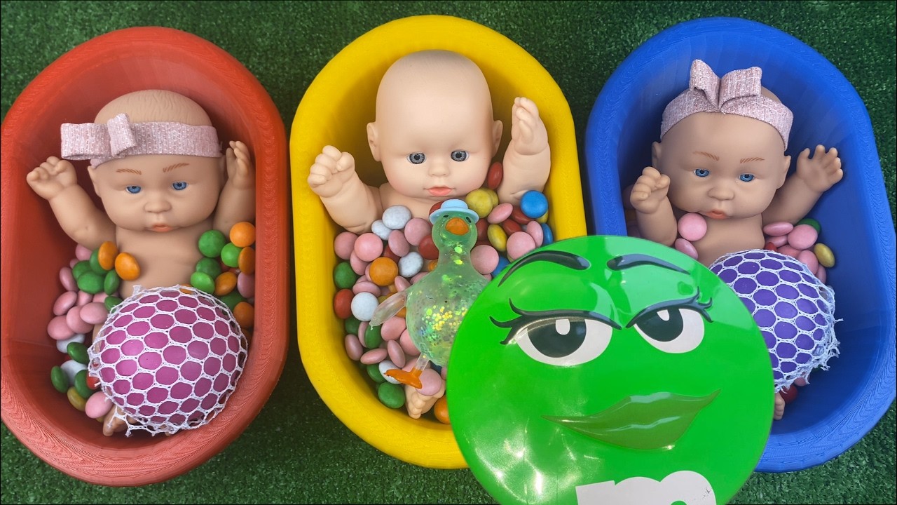 Full of 3 Rainbow BathTubs Candy with M&M's & Magic Slime Cutting Video