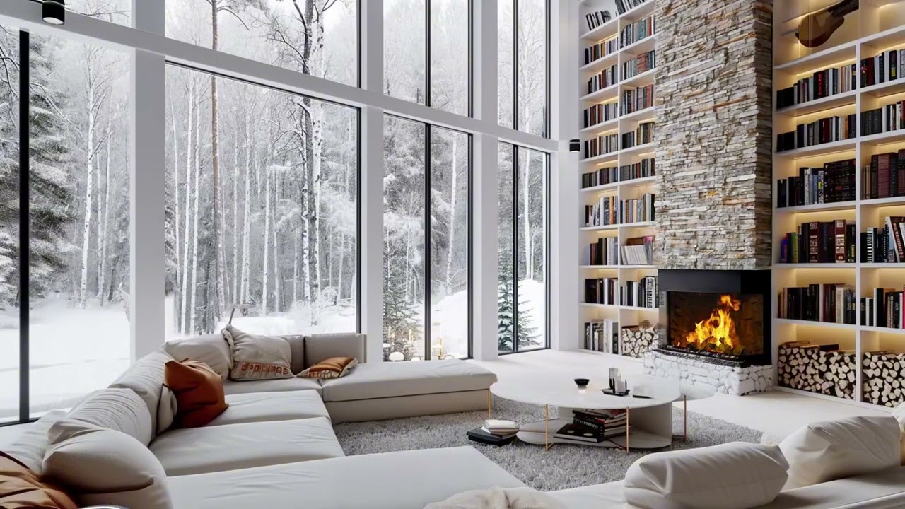 Relaxing Snowy Forest Crackling Fireplace & Calming Snowfall Stress Relief & Sleep Well