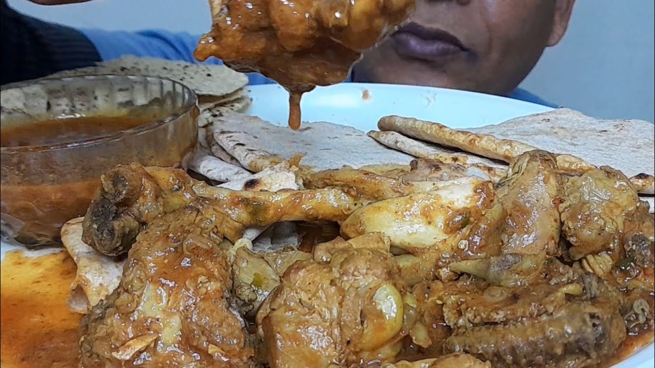 EATING SPICY CHICKEN CURY WITH ROTI, EXTRA CURY, PAPAD REAL MUKBANG EATING SHOW BIG BITE FOOD 