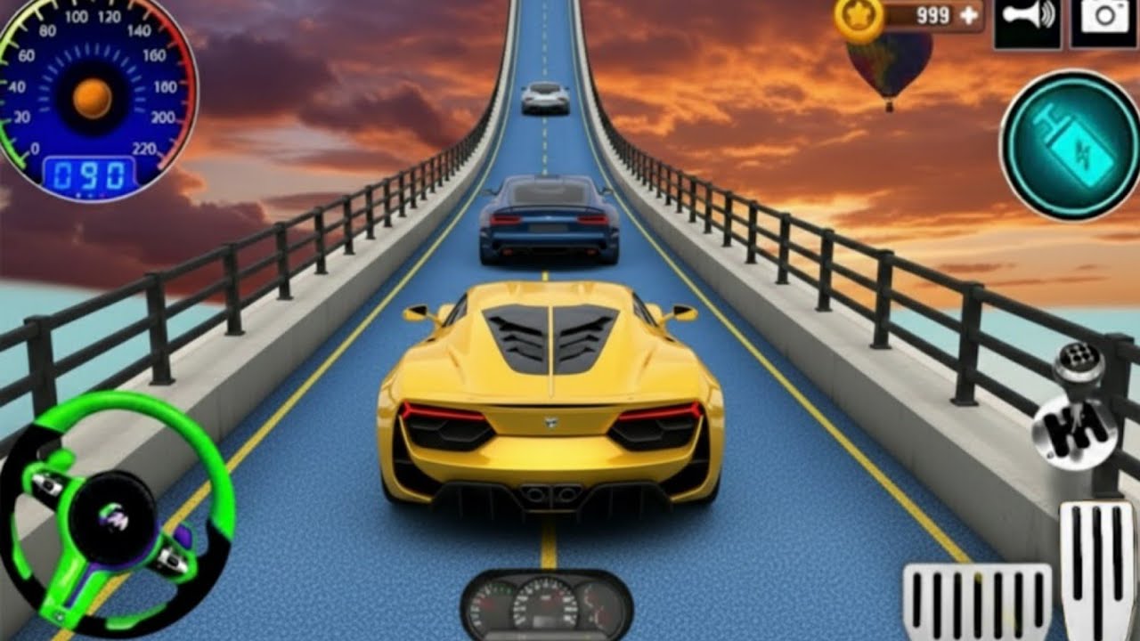 #05 Ramp Yellow Car Racing Flyover 3D Gameplay _ Android gameplay - Ramp Car Racing - Very different
