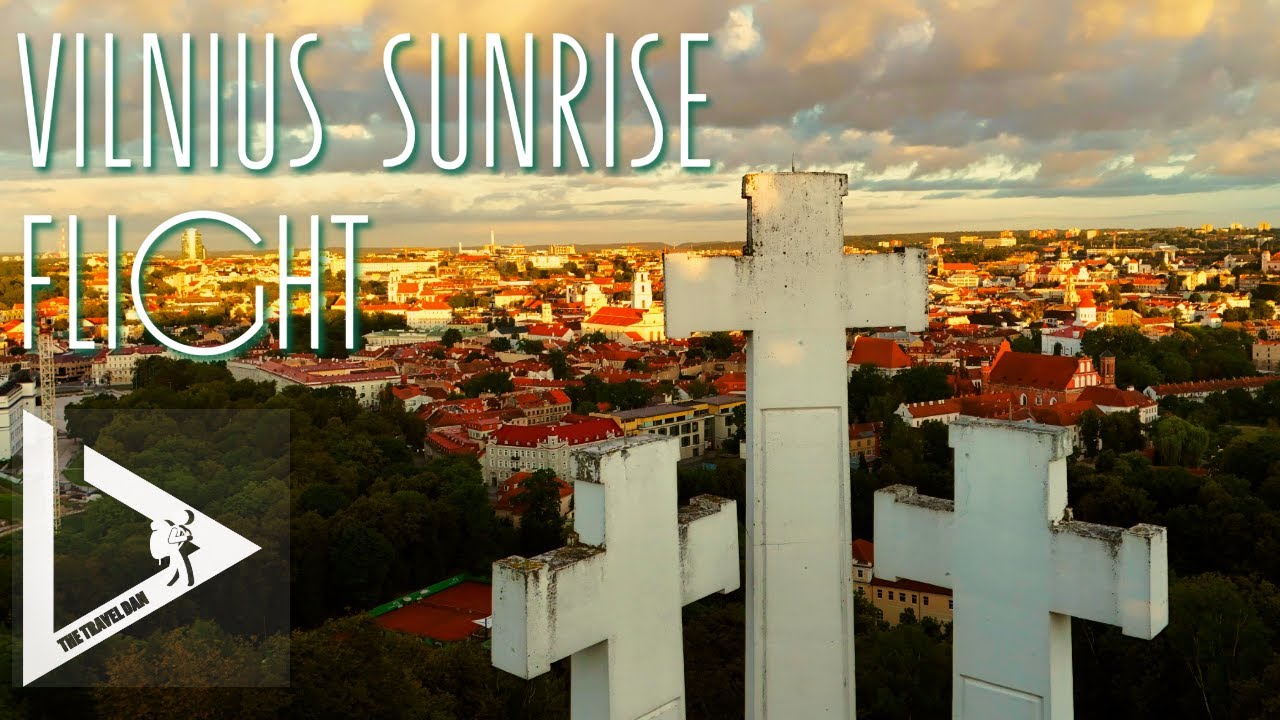 🇱🇹 Vilnius in First Light 🌅 Sunrise Drone Over Old Town, River Curves and Hilltop Crosses
