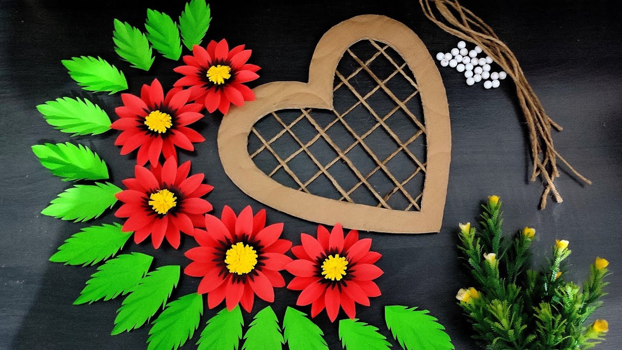 DIY Heart Wall Hanging | Easy Paper Craft for Home Decoration | Heart paper flower wall decoration 