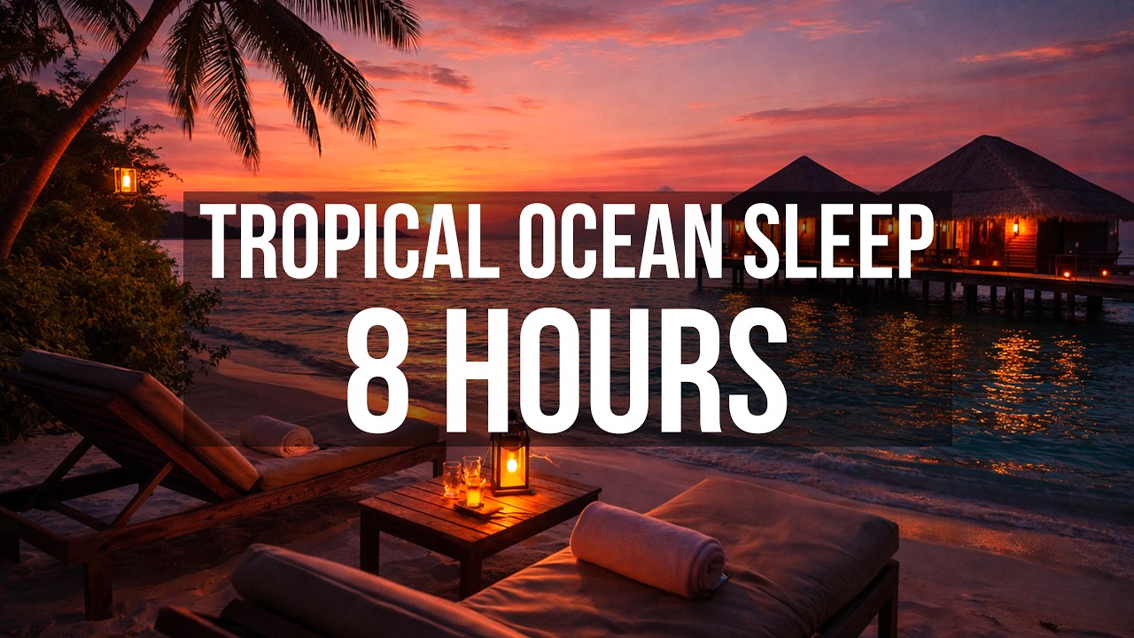 8 Hours Ocean Waves for Sleep 🌊 Tropical Beach Sunset, Exotic Birds & Relaxing Sea Sounds