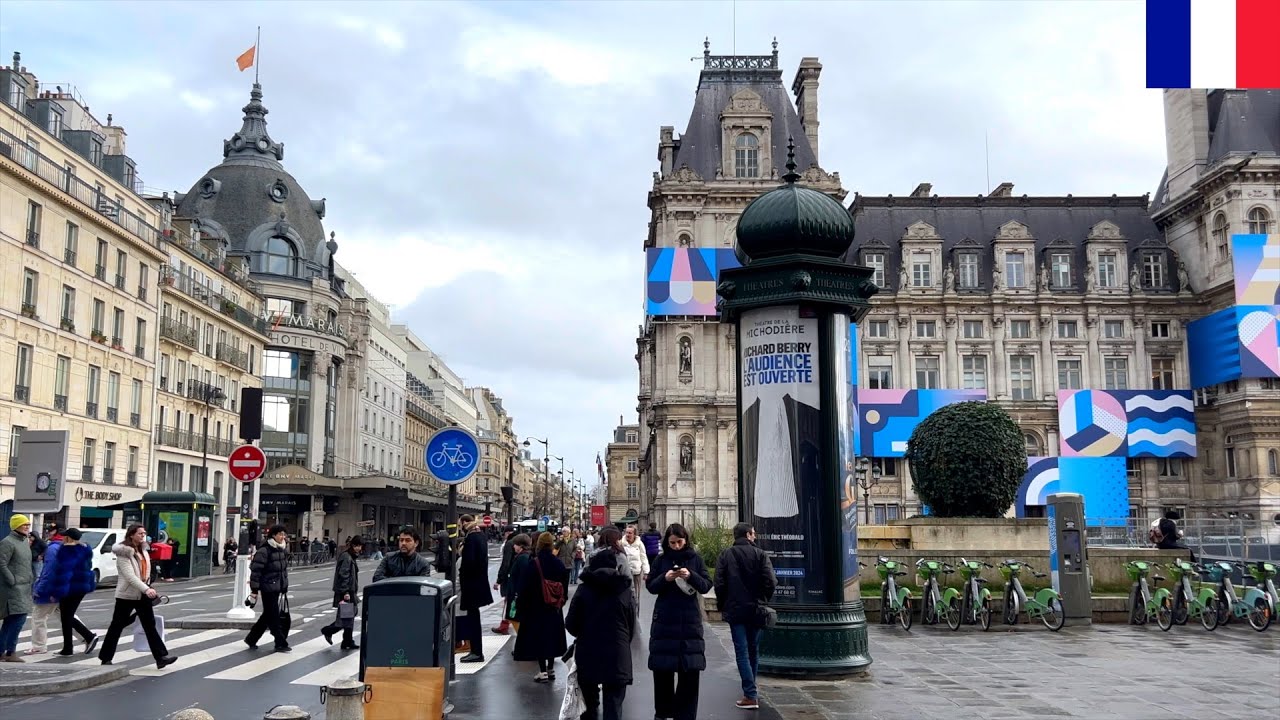 🇫🇷🌦️【HDR 4K】Paris Walk - Châtelet to Arts et Métiers via République, A Rainy Parisian Day (Feb 2024)
