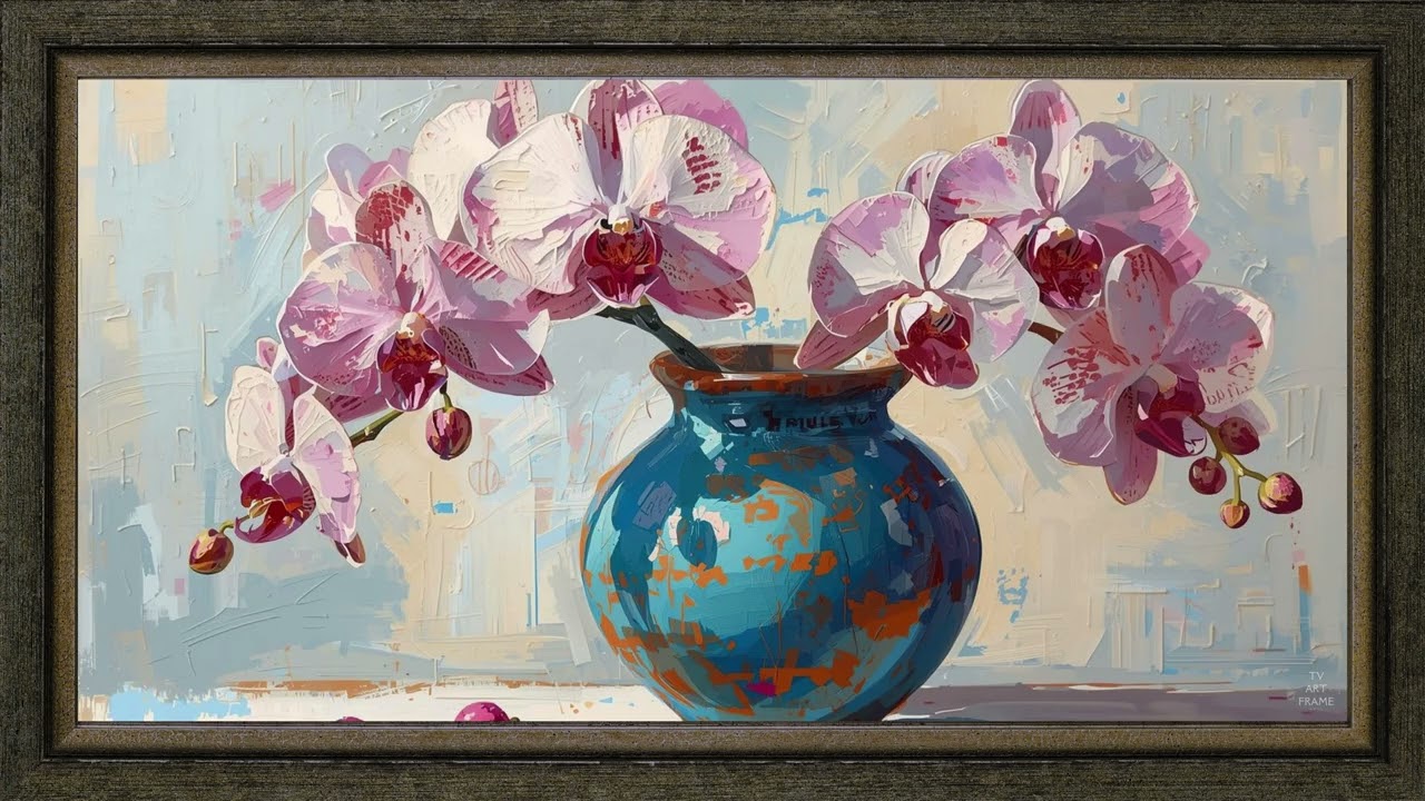 Delicate orchids in a handcrafted ceramic vase | Tv Art for Samsung The Frame | No Music | 4K