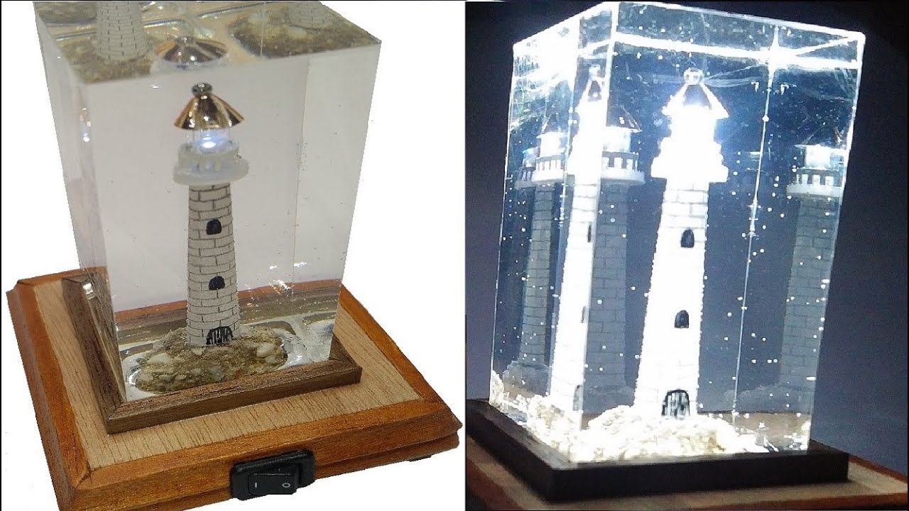 EPOXY RESIN WOOD L.E.D. LAMP- LIGHT HOUSE -DIY